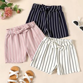 Kid Girl Casual Stripe Belted Shorts