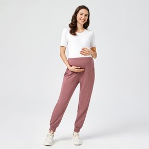 Maternity Pure Color Elastic Waist Sweatpants Casual Pants
