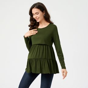 Maternity Pure Color Long-sleeve Layered T-shirt