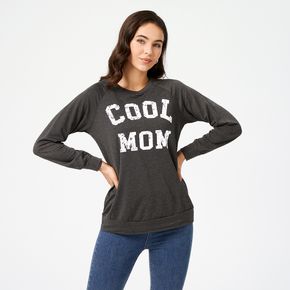 Pure Color Letter "COOL MOM" Print Long-sleeve T-shirt