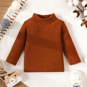 Baby Boy/Girl Solid Ribbed Knit Turtleneck Long-sleeve Top