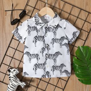Toddler Girl Animal Zebra Print Lapel Collar Button Design Short-sleeve Shirt