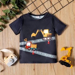 Toddler Boy Vehicle Print Short-sleeve Dark Blue Toddler T-shirt Tee Top