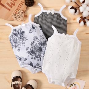 Baby Girl Solid/Striped/Floral-Print Sleeveless Spaghetti Strap Romper