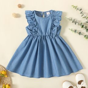 Toddler Girl Bowknot Design/Ruffled Sleeveless Denim Dress