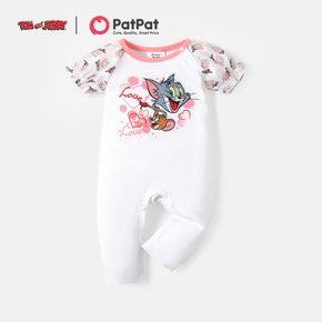 Tom and Jerry Baby Girl Heart Print Short-sleeve Jumpsuit