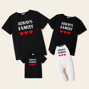 Valentine's Day Love Heart and Letter Print Black Family Matching Short-sleeve Cotton T-shirts