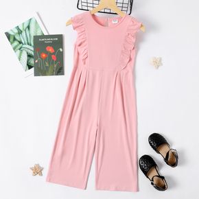 Kid Girl Ruffled Sleeveless Solid Color Jumpsuits