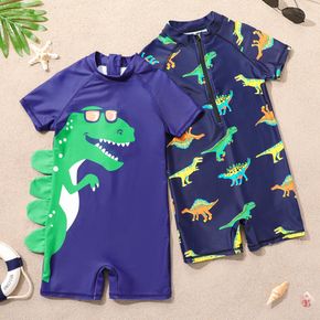 Kid Boy Animal Dinosaur Print Zipper Design Onepiece Swimsuit