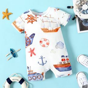 Baby Girl All Over Ship Print Short-sleeve Romper