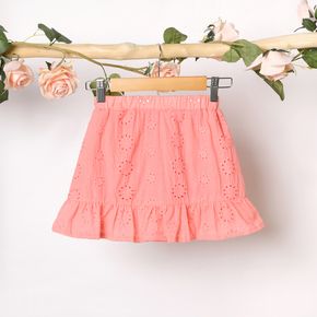 Toddler Girl Hollow out Ruffled Elasticized Pink Skirt