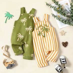 Baby Boy Coconut Tree Print Green/Yellow Striped Overalls