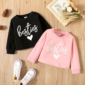Toddler Girl Letter Heart Print Pink/Black Pullover Sweatshirt