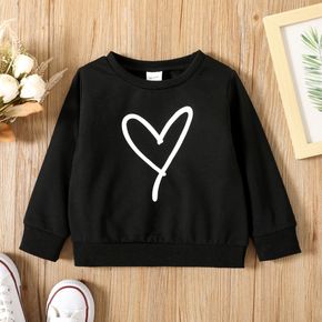 Toddler Girl Heart Print Black Pullover Sweatshirt