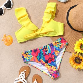2-piece Kid Girl Ruffled Top and Floral Print Bikini Swimsuit Set