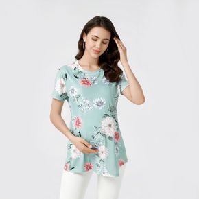 Mutterschaft Rundhalsausschnitt Blume Voller Druck Still-T-Shirt