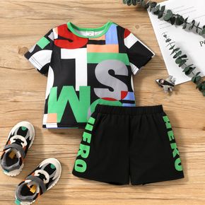 2-piece Toddler Boy Letter Print Short-sleeve Tee and Elasticized Shorts Set