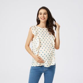 Maternity Polka dot Ruffle Trim Short-sleeve Shirt