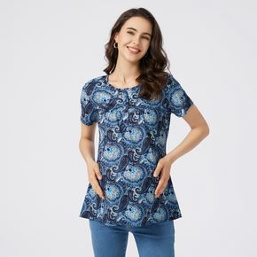 Maternity Allover Floral Print Half Button Short-sleeve T-shirt