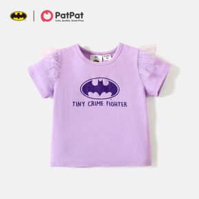 Batman Toddler Girl Letter Print Mesh Design Short-sleeve Purple Cotton Tee