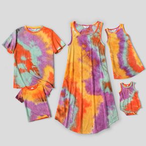 Family Matching Tie Dye Sleeveless Tank Dresses and Short-sleeve T-shirts Sets