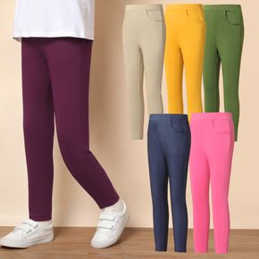 Kid Girl Solid Color Pocket Design Skinny Pants