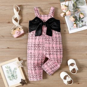 Baby Girl Bowknot Design Pink Tweed Sleeveless Jumpsuit