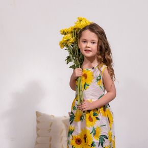 Baby / Toddler Girl Sunflower Print Bowknot Sleeveless Dress