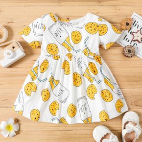 Baby Girl All Over Milk Bottle and Cookie Print Short-sleeve Dress