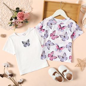 Toddler Girl Butterfly Embroidered/Print Short-sleeve Tee