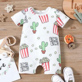 Baby Boy All Over Popcorn Cactus and Letter Print Short-sleeve Romper