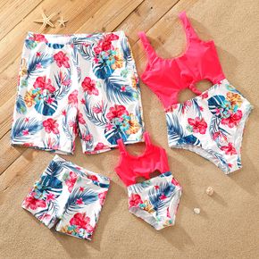 Family Matching All Over Hot Pink Floral Print One Piece Swimsuit