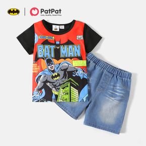 Batman 2-piece Kid Boy Letter Print Tee and Denim Shorts Set