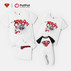Superman Family Matching Graphic Letter Print White Short-sleeve Tees