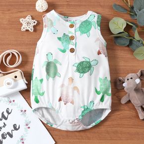 Baby Boy All Over Turtle Print Button Up Sleeveless Tank Romper