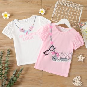 Kid Girl Letter Floral Print Short-sleeve Tee