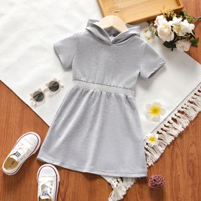 Toddler Girl Casual Hooded Short-sleeve Gray Dress