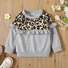 Toddler Girl Ruffled Leopard Print Gray Pullover Sweatshirt