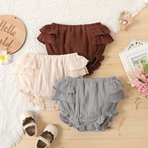 100% Cotton Crepe Baby Girl Solid Layered Ruffle Shorts
