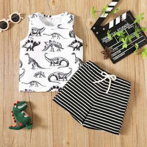2-piece Toddler Girl Animal Dinosaur Print Tank Top anf Stripe Shorts Set