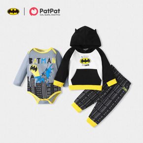 Batman Baby Boy Classic Logo Hooded Sweatshirt and Bodysuit and Pants