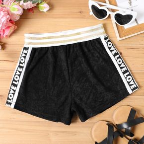 Kid Girl Letter Print Striped Terrycloth Shorts