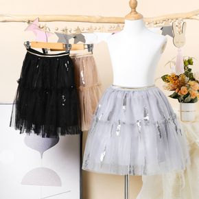 Kid Girl Elasticized Sequined Mesh Design Skirt