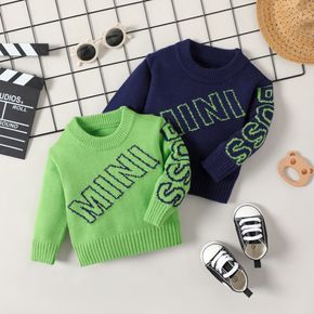 Baby Boy Letter Design Round Neck  Long-sleeve Knitted Pullover Sweater