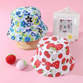 Toddler / Kid Allover Floral Strawberry Print Canvas Bucket Hat