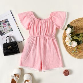 Toddler Girl 100% Cotton Solid Color Lace Design Short Bell sleeves Romper