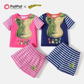 Gigantosaurus 2pcs Toddler Boy/Girl Dinosaur Print Stripe Short-sleeve Tee and Elasticized Shorts Set