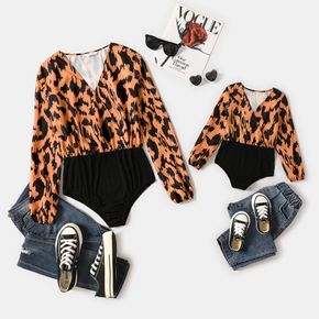 Leopard Print Long-sleeve Romper Shorts for Mom and Me