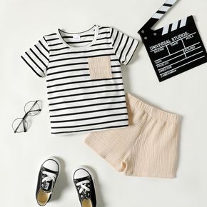 2pcs Toddler Boy Casual Stripe Tee and Shorts Set