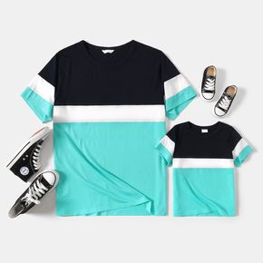 Colorblock Round Neck Short-sleeve T-shirts for Dad and Me
